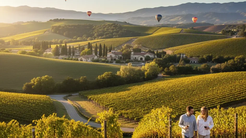 Rental SUV parked near Yosemite National Park mountains and pine forests