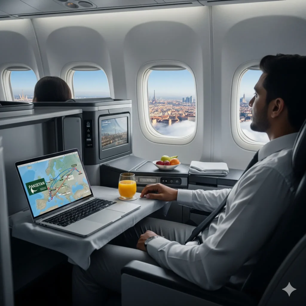 Luxury business class meal served on international flight