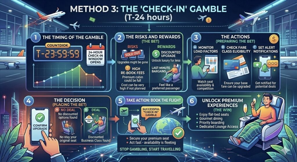  “Check-in” Gamble (T-24 hours
Business class upgrade 