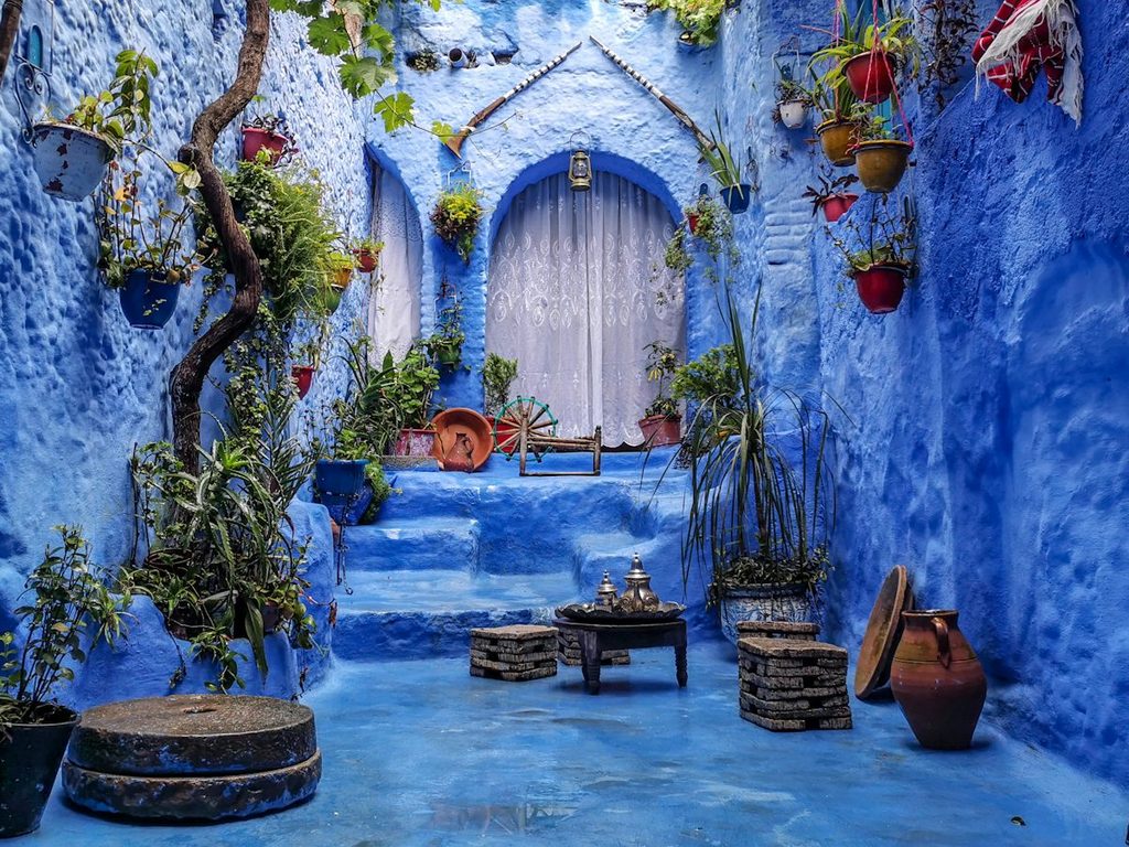 Traditional blue walls